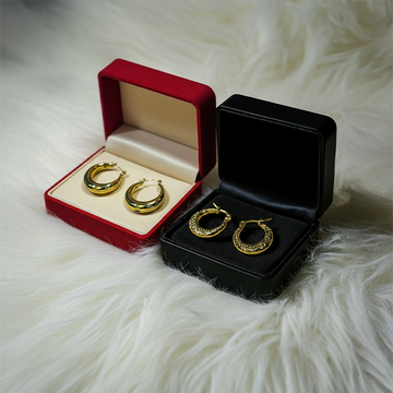 Elegant Gold Plated Hoop Earrings Set – 2 Pairs with Luxury Gift Boxes (Glossy & Textured Hoops)