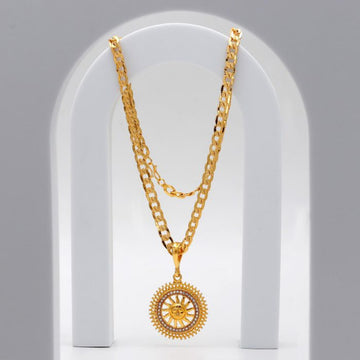 18K Gold Plated Suraj Pendant with Cuban Link Heavy Chain – Sun God Necklace for Men
