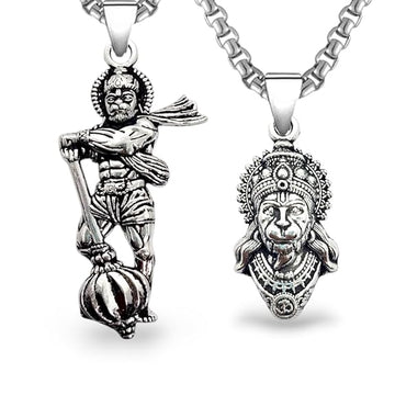 Lord Hanuman Ji Locket for Men Combo Hindu God Bajrangbali Spiritual Pendant | Necklace Pendant with Chain Traditional Lockets Gift Set for Bestfriend, Brother, Son, Set of 2 (Pack of 1)