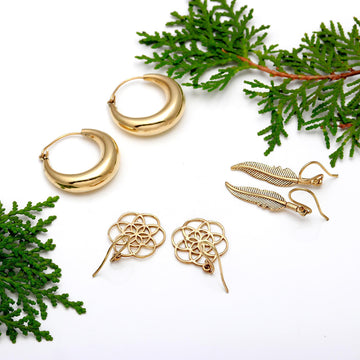 Elegant Gold Earrings Collection: Hoops, Feathers, and Geometric Designs 🌿✨