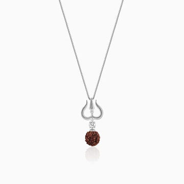 Silver Trishul And Rudraksha Pendant With Box Chain