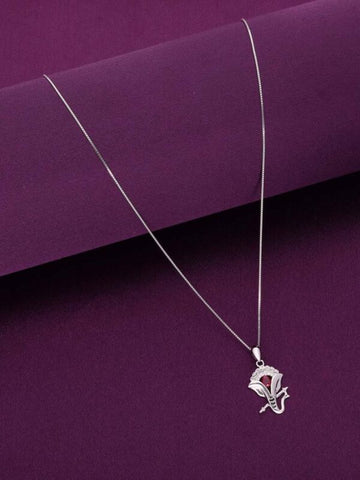 Sterling Silver Pink Studded Lord Ganesha Pendant With Chain