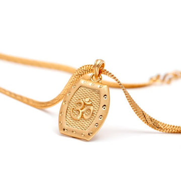 Solid Om Brass Pendant with 18K Gold Plating – Adjustable Chain Spiritual Necklace