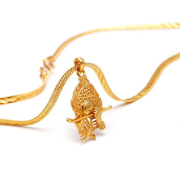 Shree Krishna Pendant with Mor Phank and Basuri – 18K Gold Plated Brass Necklace, Adjustable Chain