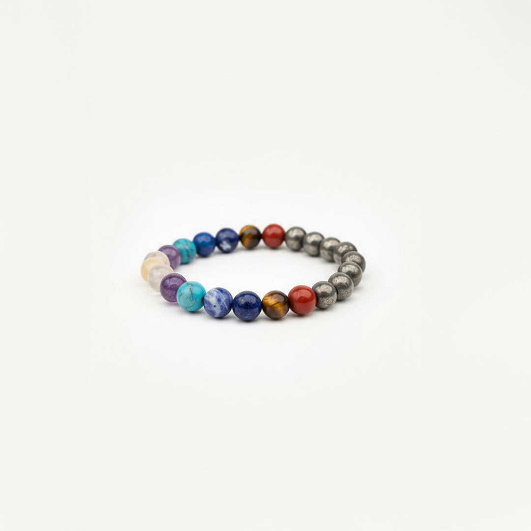 9 Chakra Natural Stone Bracelet with Pyrite – Healing, Balance & Positive Energy