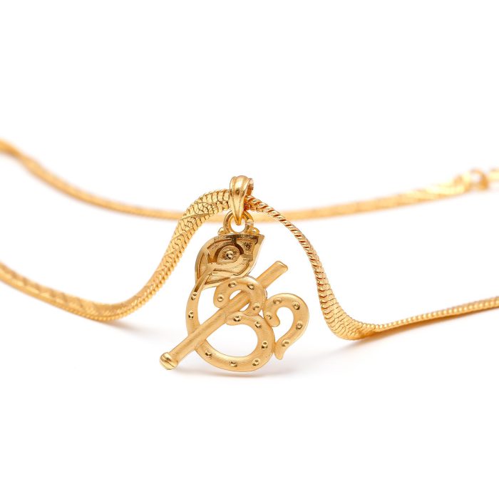 Om with Mor Pankh Brass Pendant – 18K Gold Plated Spiritual Necklace with Adjustable Chain