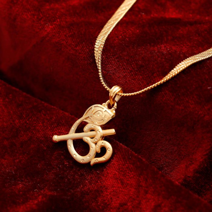 Om with Mor Pankh Brass Pendant – 18K Gold Plated Spiritual Necklace with Adjustable Chain