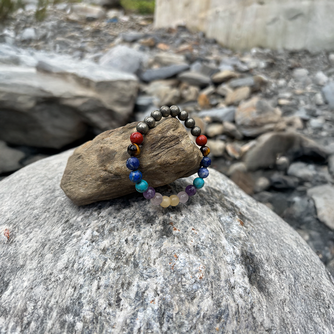 9 Chakra Natural Stone Bracelet with Pyrite – Healing, Balance & Positive Energy