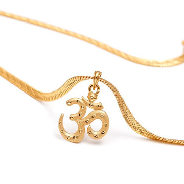 Om Brass Pendant with 18K Gold Plating – Adjustable Chain, Spiritual Necklace for Daily Wear