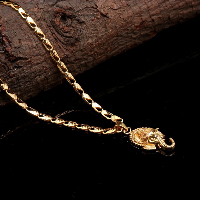 Ganesh Ji Pendant with Biscuit Chain – 18K Gold Plated Spiritual Necklace for Men & Women