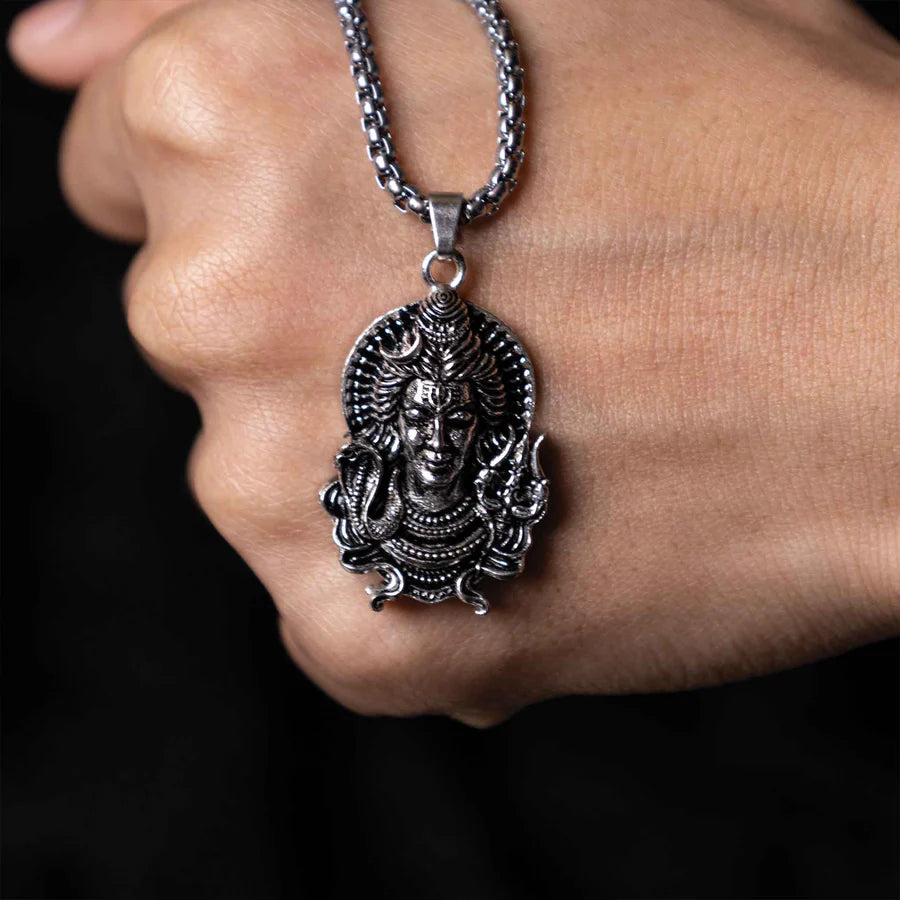 Shiv with Left Snake & Right Trishul Pendant (Blessing & Protection)- Abhimantrit
