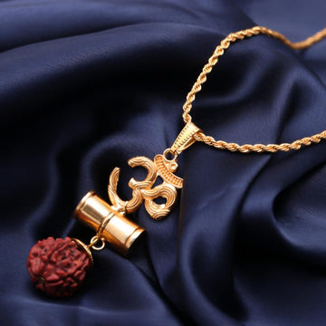Om Pendant with Rudraksha and Rassa Chain – Spiritual Necklace for Men 18K Gold Plated