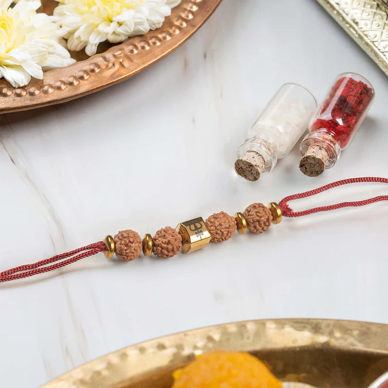 Power Shiv Trishul Rudraksha Natural Stone Rakhi