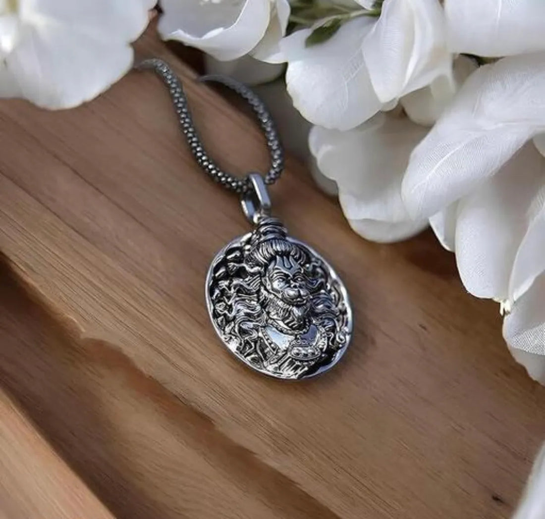 Silver Plated 3D Bajrangbali Hanuman Ji Necklace