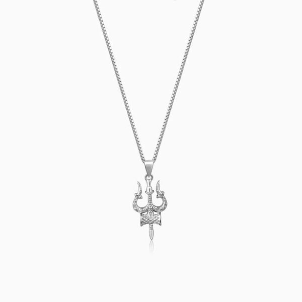 Silver Trishul Pendant with Box Chain