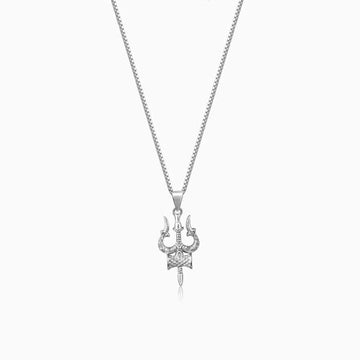 Silver Trishul Pendant with Box Chain