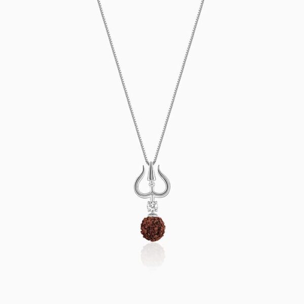 Silver Trishul And Rudraksha Pendant With Box Chain