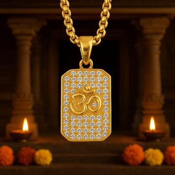 Gold Plated Om Diamond Pendant with Chain