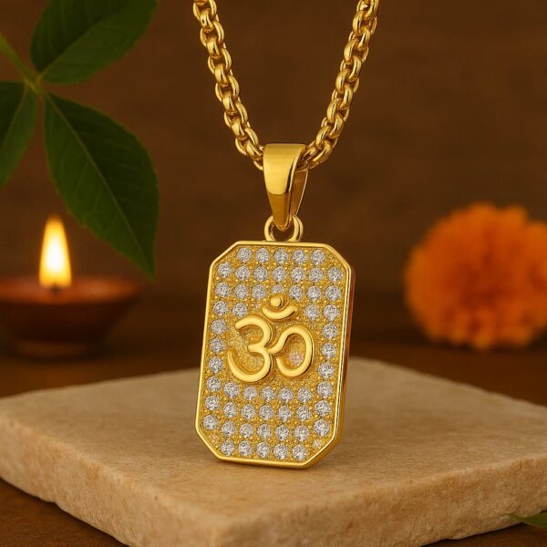 Gold Plated Om Diamond Pendant with Chain