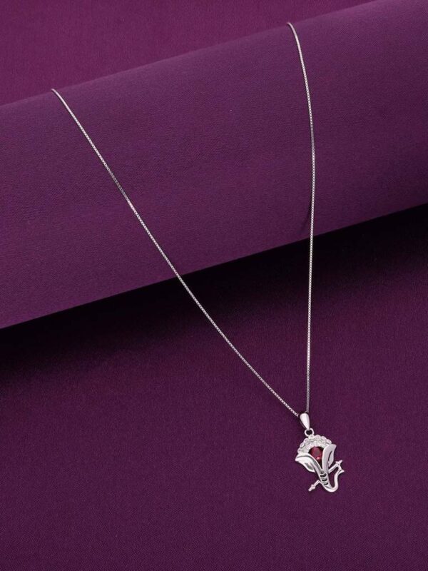 Sterling Silver Pink Studded Lord Ganesha Pendant With Chain